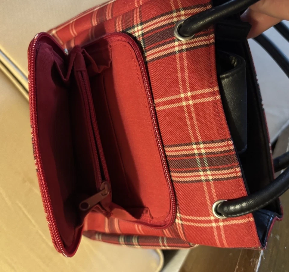 Bandolera Croft & Barrows y cartera a cuadros roja negra vintage Foto 3 de 3