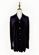 Max Studio L Plum Stretch Velvet Button Front Tunic Blouse Made in USA