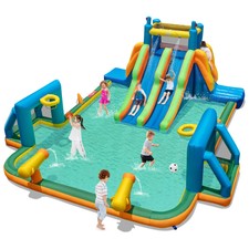Inflatable Water Slide w/ 2 Long Slides Pool Climbing Walls Blower Excluded