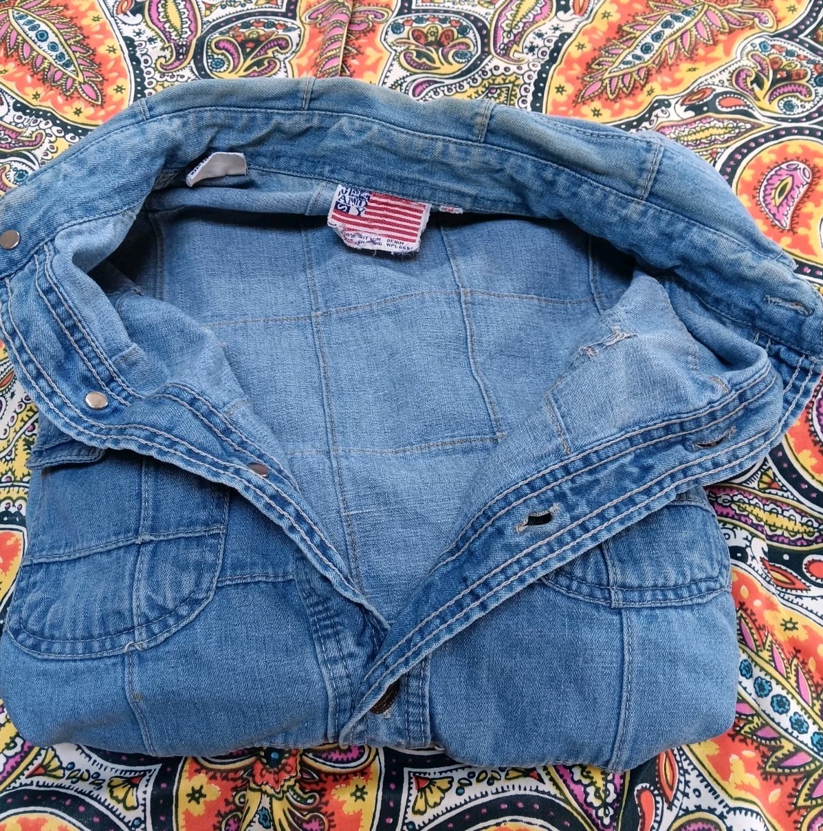 Vintage Retro 1970s Windowpane Patchwork Denim Sh… - image 19