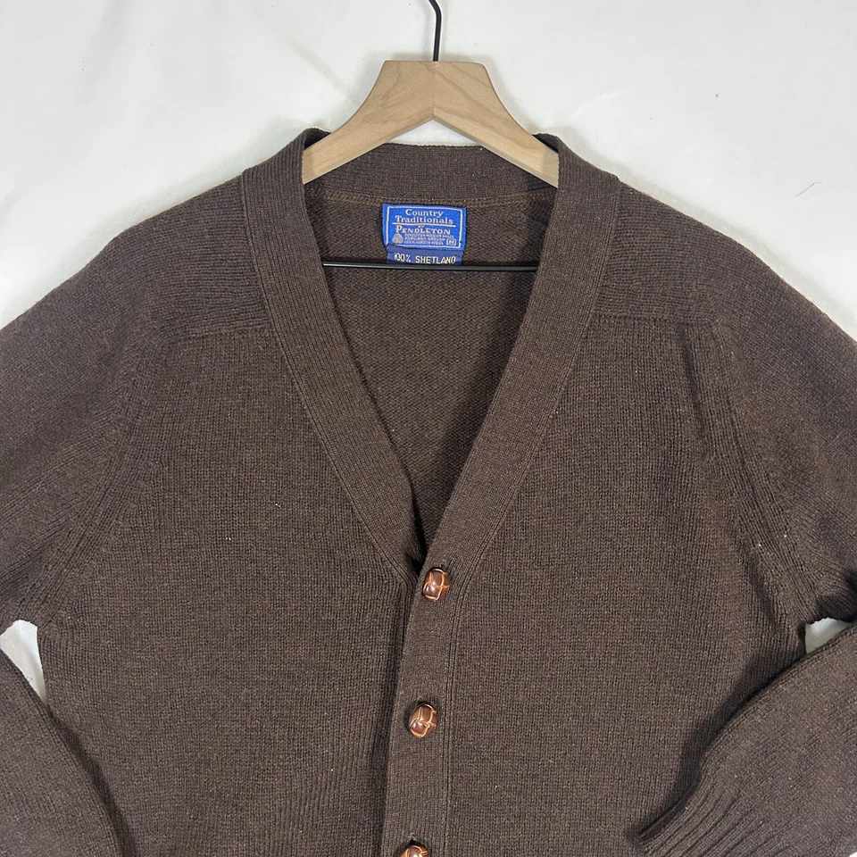 Vintage Pendleton Country Traditions Medium Brown Shetland Wool Grandpa Cardigan - Image 4 of 4
