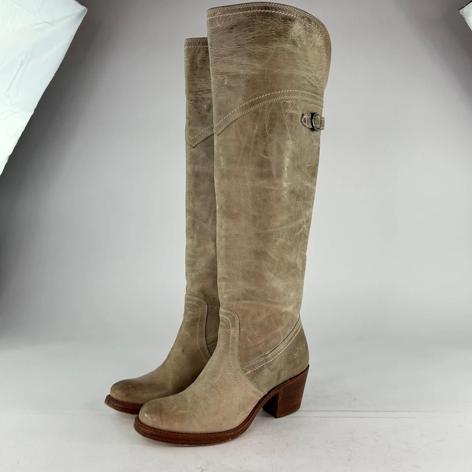 Botas hasta la rodilla con puño alto versión Frye Jane talla 5,5 B botas de cuero topo para dama Foto 4 de 4