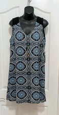 As U Wish Black Blue White Geometric Shift Dress Sleeveless V-Neck Lined Size S