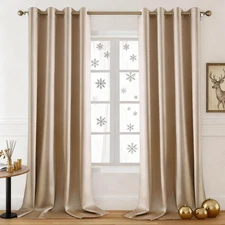 HOMEIDEAS Beige Faux Silk Blackout Curtains 52x96" Luxury Room Darkening Drapes