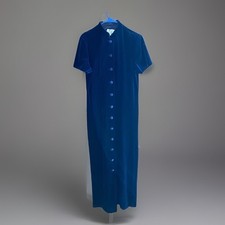 Vintage R J Collection Maxi Dress Womens 10 Blue Velvet Button Y2K Whimsigoth