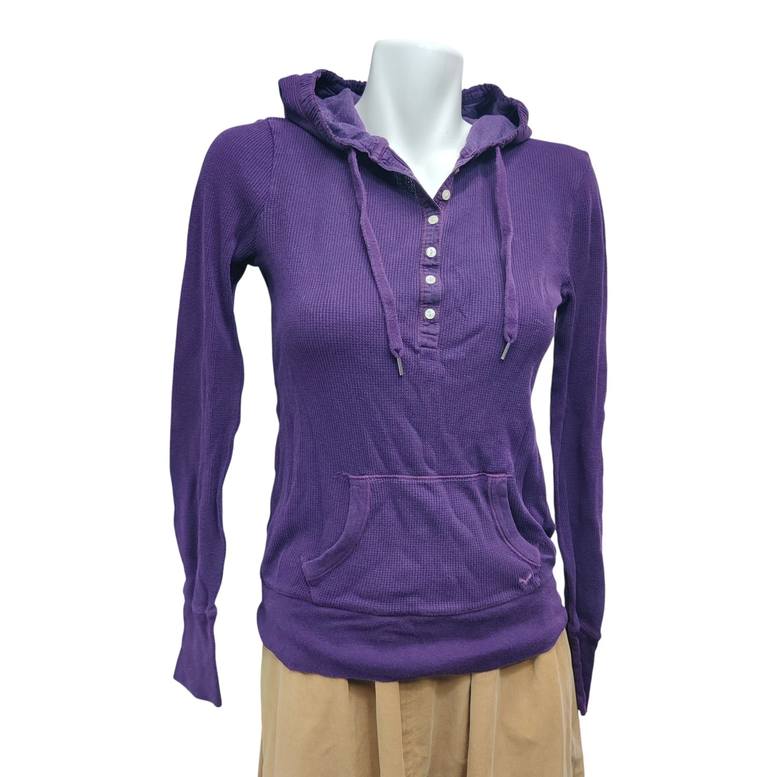 American Eagle Y2k Thermal Waffle Knit Henley Hoodie Women's M PurplePullover