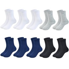 Girls Crew Socks Seamless Boys Small, 10 Pairs, 3white 3navy 2black 2grey