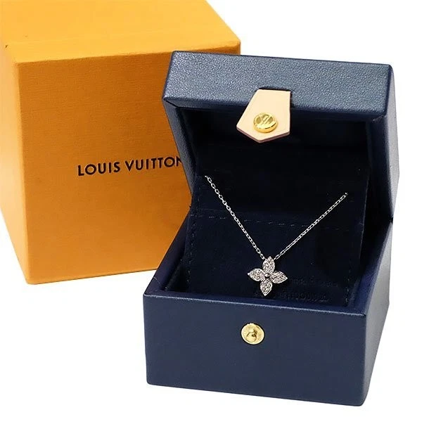 LOUIS VUITTON（LV） Collana LOUIS VUITTON ciondolo fiore stella oro bianco 18 carati diamanti Q93622 con scatola