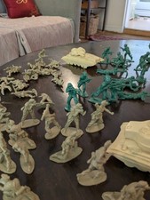 Vintage WWII Toy Soldiers Green and Brown with Several Tanks and Long Guns