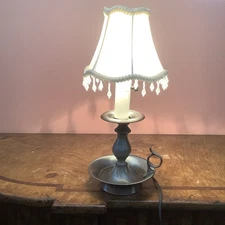 Small  Accent Table Finger Style Lamp W/ Fabric Beads Shade 13" Bedroom Bathroom