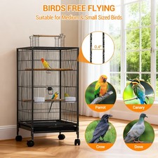 Birdcage Budgie Cage With Roof Opening Bird Aviary Cage With Castors 45x46x100cm
