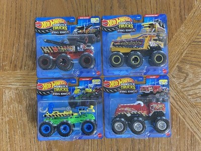 Hot Wheels Monster Trucks Big Rigs Lot of 4 - Bone Shaker 5 Alarm Loco Punk