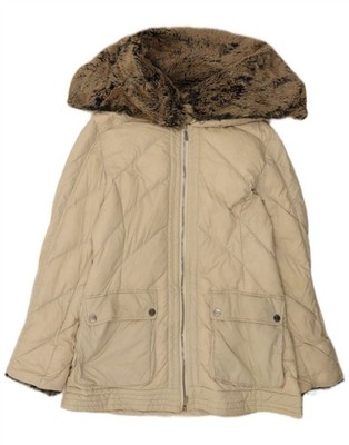 Karen Millen wattierte Damenjacke mit Kapuze UK 12 Medium cremeweiß Polyamid CN03