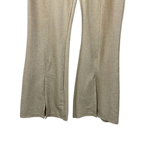 Madden NYC Champagne Metallic Split Flare Leg Pants Women Size XL Pull on Party - Picture 4 of 9