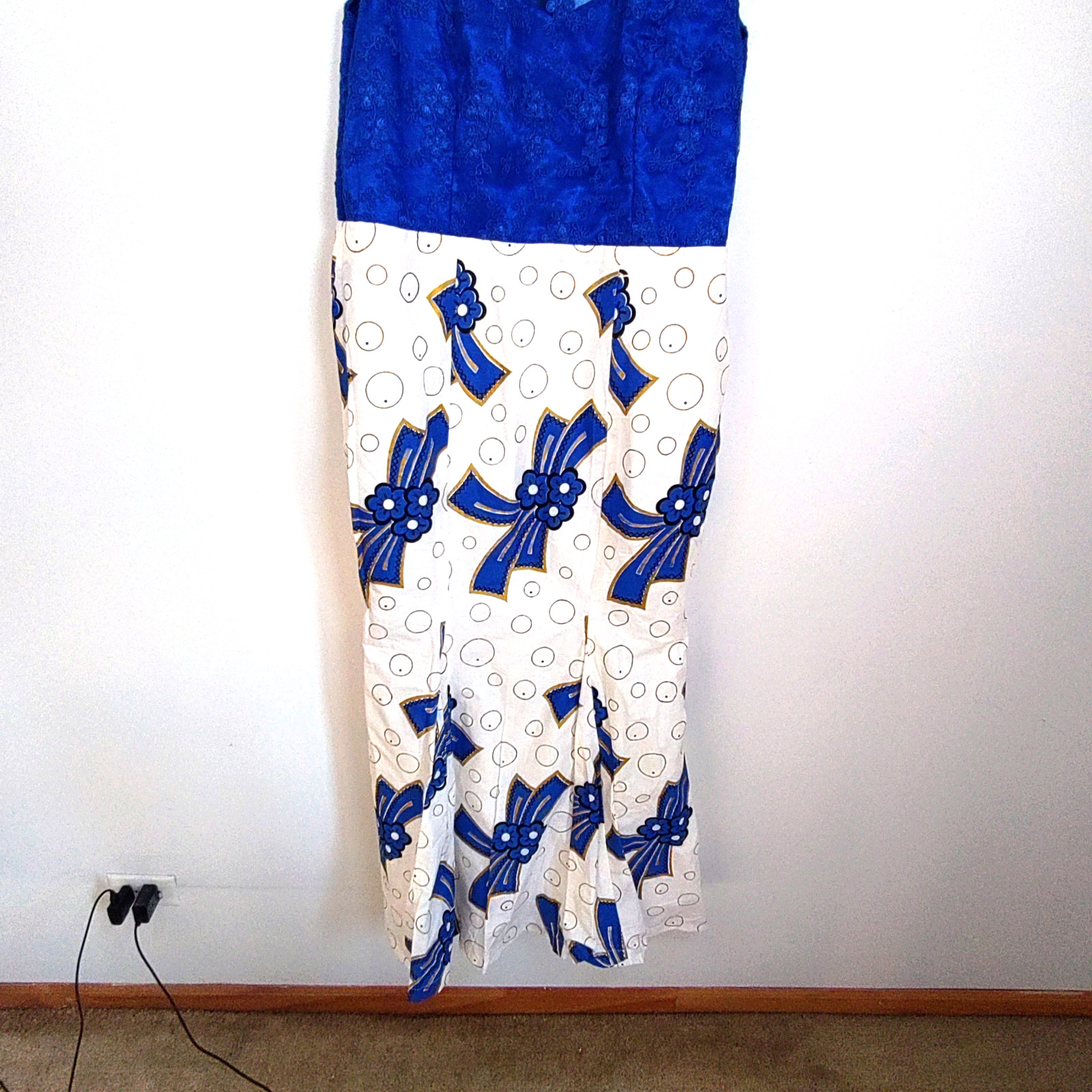 Lace Lined Blue Geometric Wedding Prom Boho Tropical Resort Y2K Dress Women 18 image 4
