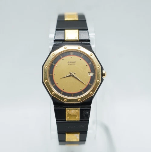 Rare Vintage Seiko Black & Gold Tone Mens Watch 9029-6070 - Needs Battery