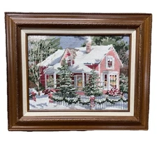 Bucilla Holiday House Needlepoint Completed And Framed 60719
