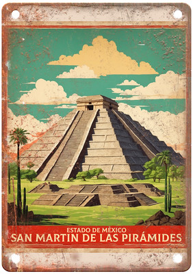 San Juan Teotihuacn y San Martn Mexico Retro Poster Metal Sign T3342