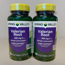 Spring Valley Valerian Root Dietary Supplement 500mg, 100 Capsules 2 Pack Bundle