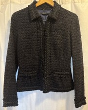 Eli Tahari Sz 8 Blk Boucle Tweed Fringe & Rib...