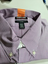 Kirkland Signature Mens Button Up Dress Shirt 18 / 32x33 Red Plaid