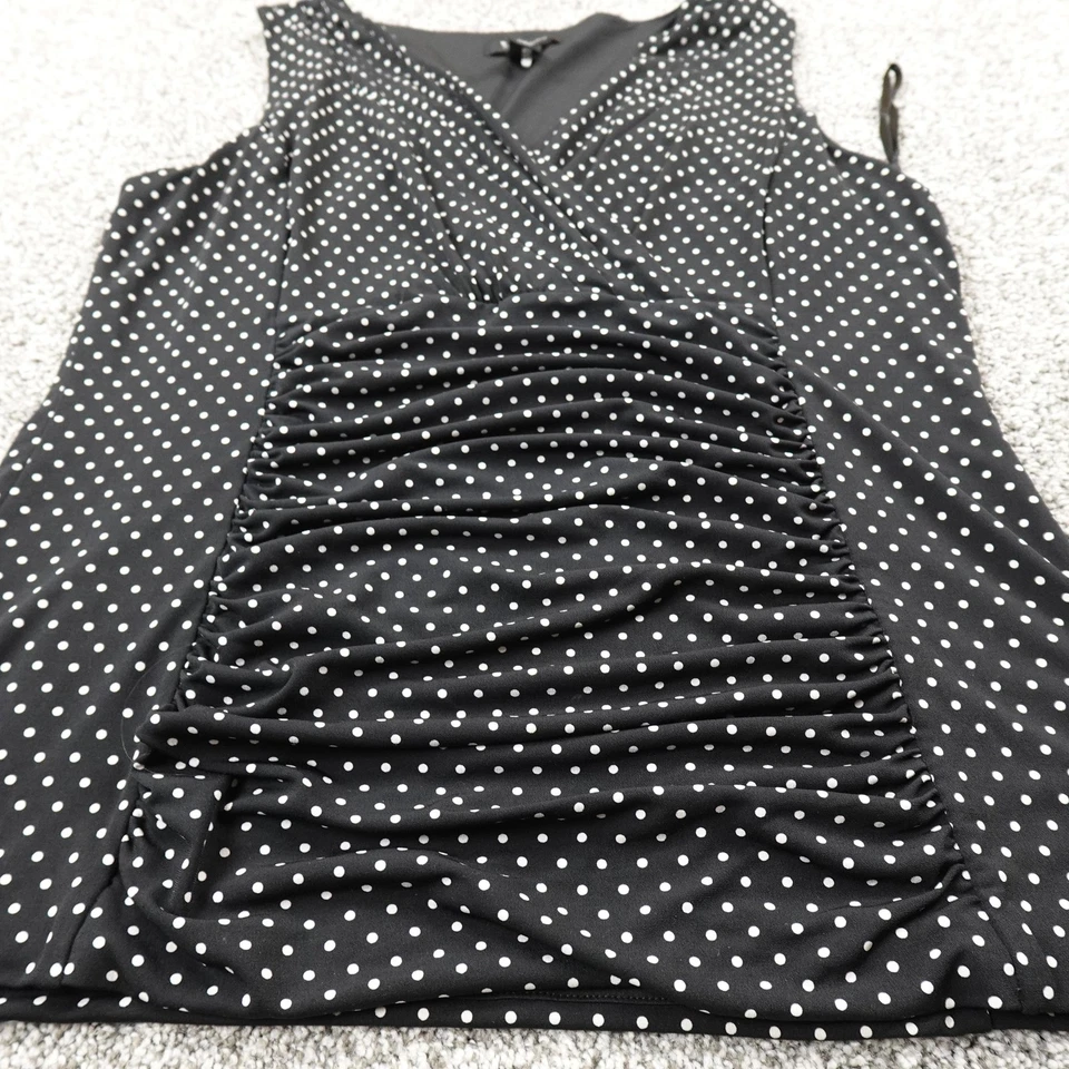 WHBM 衬衫女式 XL 黑色圆点无袖 T 恤褶皱弹力背心哥特式 — 第 2/4 张图片