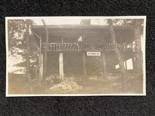 “The Edruss” Large House Cabin In Forest Man On Balcony Antique Snapshot Photo