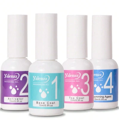 BITNOA 4 X 10ml YALENZZ Dip Powder Nail Kit With Activator, Base, Top Coat, Brush Saver
