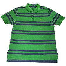 Polo Ralph Lauren Mens XXL Green Navy Blue Striped Pique Polo Shirt Yellow Pony