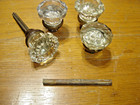 Two Pair Clear Glass Door Knobs Scalloped edges 2" diameter #4247