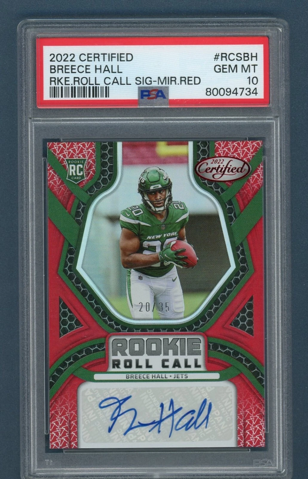 Breece Hall Panini Certified Rookie Roll Call Signatures #RCSBH Mirror Red