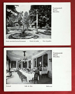 2 x Postcard Dresden around 1910 Continental Hotel with Ballroom and Garden (65950