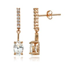 Oval-cut Cubic Zirconia Statement Rose Gold Plated Silver Dangle Drop Earrings