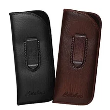 Half Clip Felt Lined Soft Eyeglass Case 1 Black and 1 Brown 2 Pack Synth.Leather