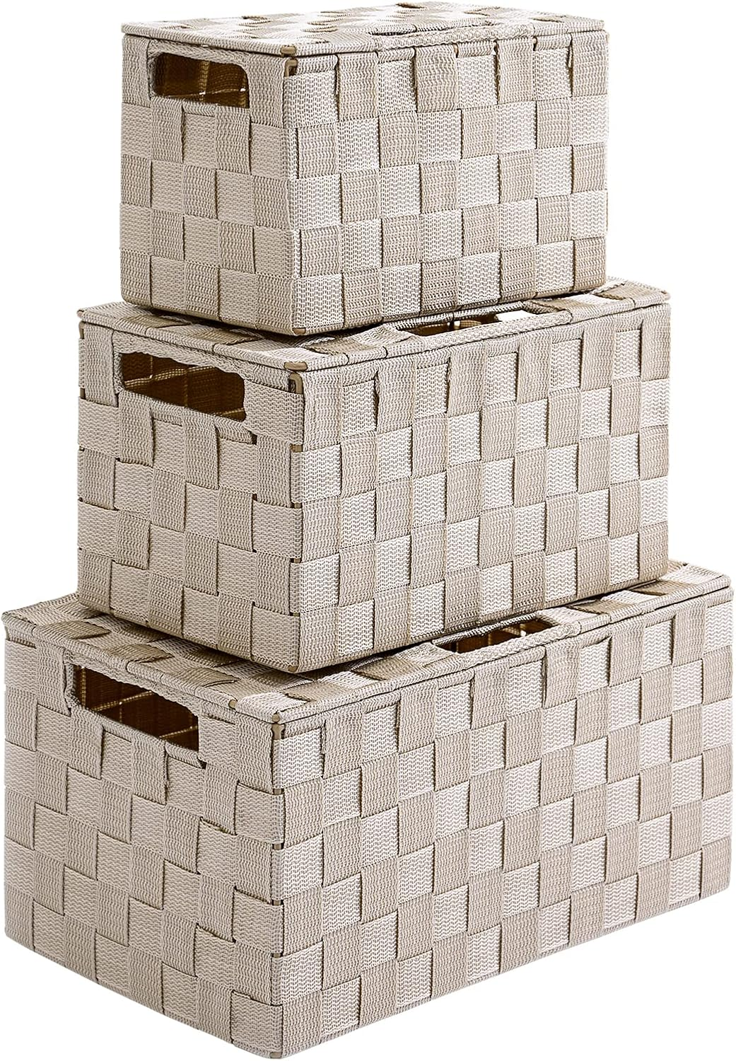 Storage Bins with Lids, 3Pack Woven Baskets for Storage Decorative Storage Boxes-image