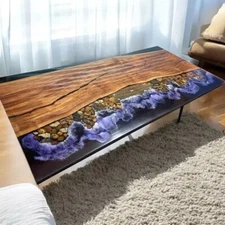 72"x36" Ocean Wave Epoxy Resin Centerpiece Dining Table Handmade Kitchen Decors