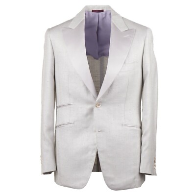 Sartoria Partenopea Light Gray Herringbone Silk Dinner Jacket 40R