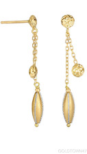 14k Yellow White Gold Double Stranded Chain Drop Earring with Marquise Bead