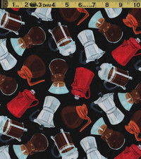 COFFEE POTS, COFFEE SHOP, JAVA 100 Cotton Fabric New By the FULL YARD