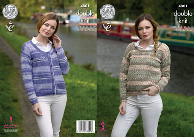 Strickmuster Damen Cardigan mit Zopfpasse & Pullover King Cole Drifter DK 4801
