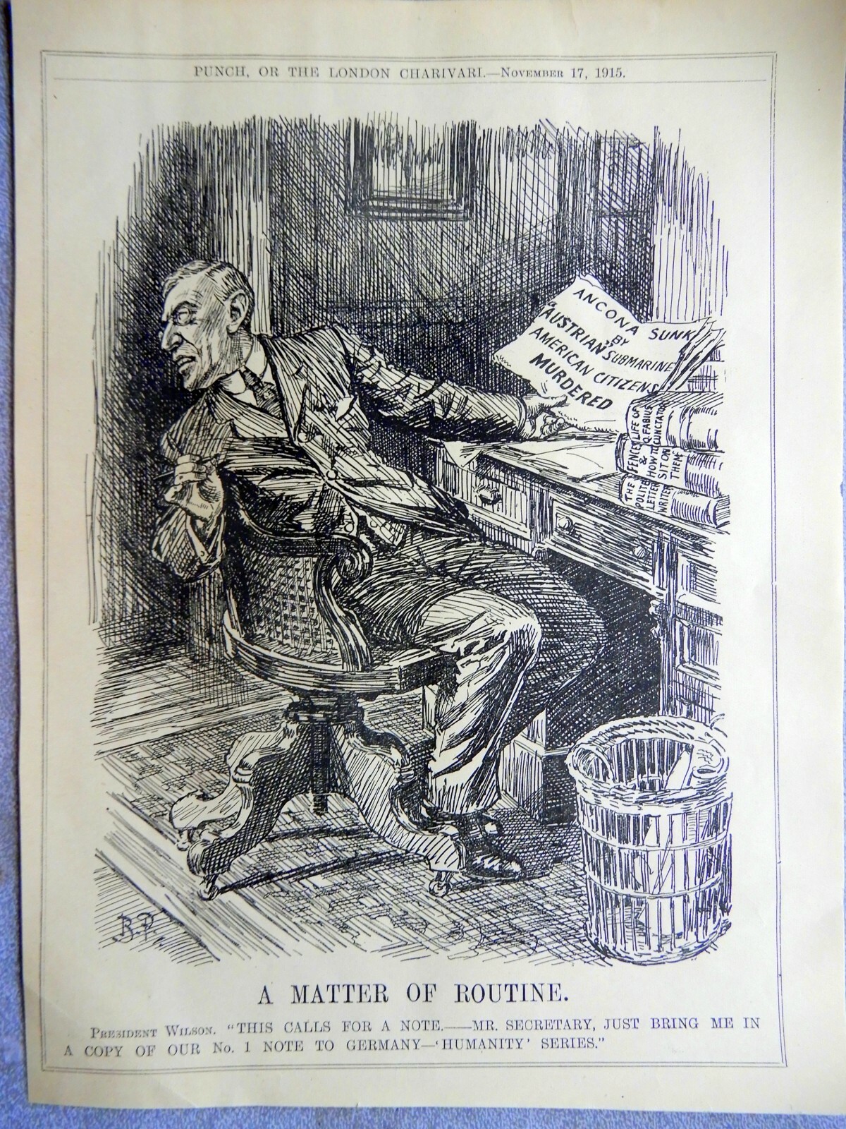 VINTAGE PUNCH 1915 WW 1 CARTOON - PRESIDENT WOODROW WILSON - SS ANCONA ...
