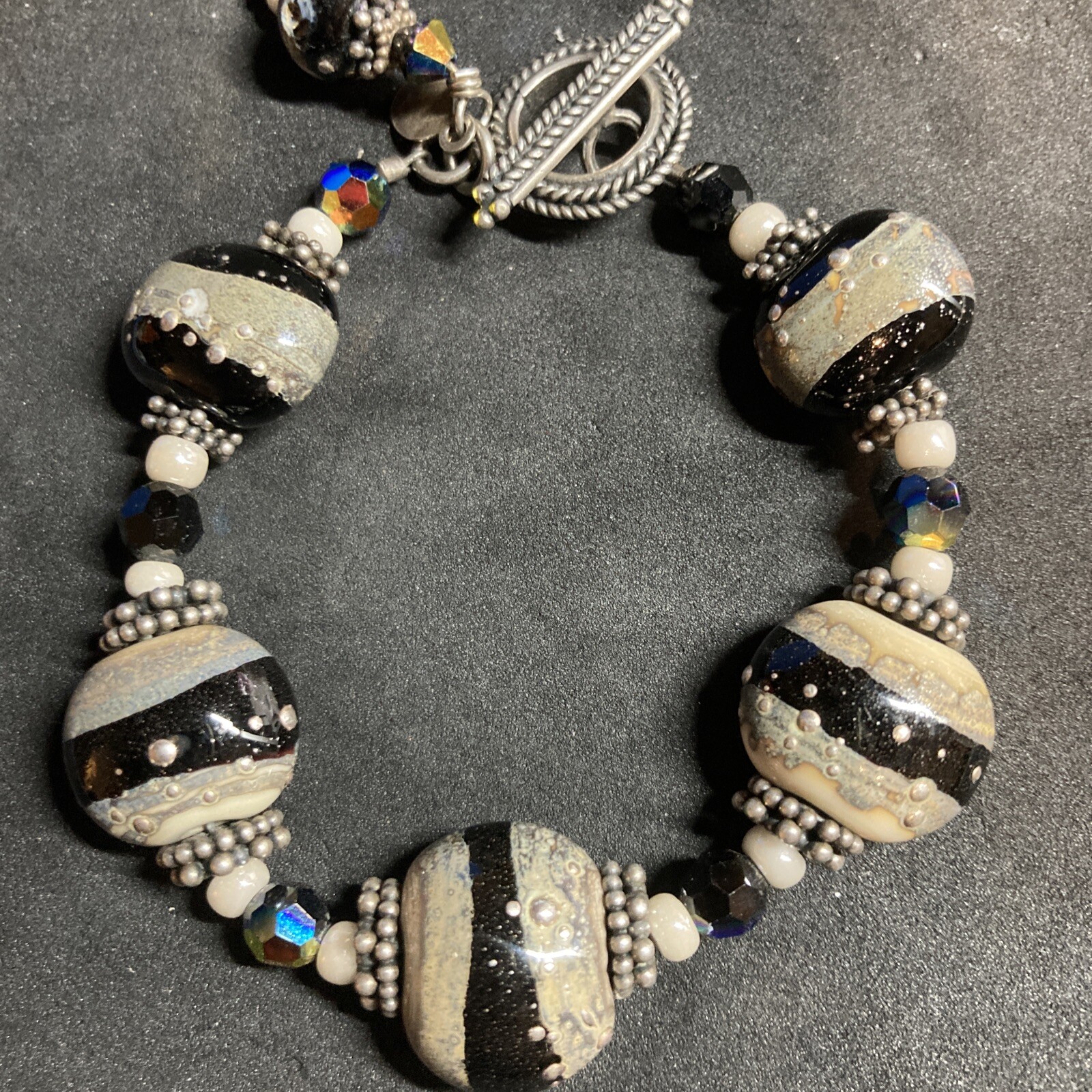 7” sterling silver ceramic beaded toggle bracelet… - image 3