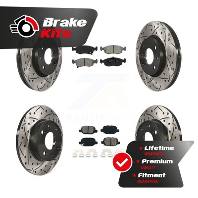 Front Rear Drilled Slot Brake Rotor Semi-Metallic Pad Kit For 2012-2017 Fiat 500