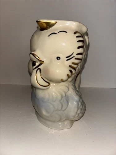 Vintage Shawnee Pottery Blue and Ivory with Gold Trim Bird Pitcher