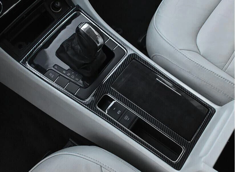 适用于大众帕萨特 B7 2011 - 2015 钢碳纤维控制台换档水杯框架装饰 — 第 3/4 张图片