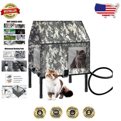 Weatherproof Heated Cat House with Elevated Base for Winter Comfort - 16.5'' Size