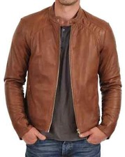 Giacca Moto Uomo Pelle di Pecora Marrone Slim Fit Elegante Giacca Causale