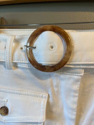 Loft Belted Wide-Leg Pants Womens sz 0 White Flap Pockets Cotton Blend Stretch - Picture 10 of 14