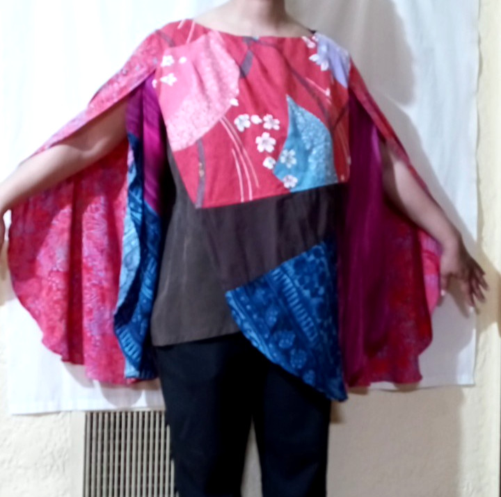 Top Women's 3X (51" chest) Handmade Upcycle angel sleeve boho OOAK patchwork