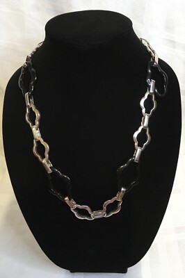 Signed Liz Claiborne 1976 Silver Tone Black Chunky